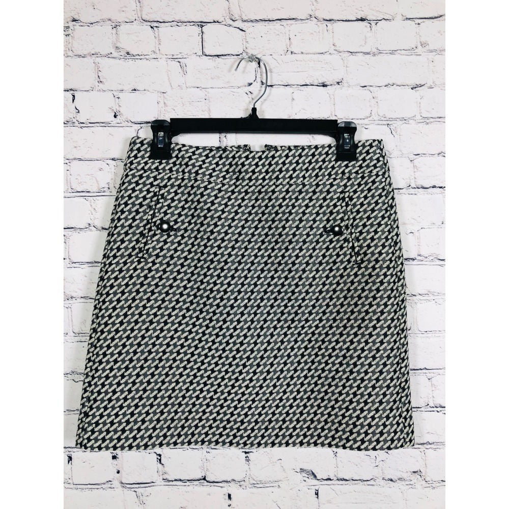 Loft Skirt Womens 4P Black White Houndstooth A-Line Mini Skirt Excellent Woven